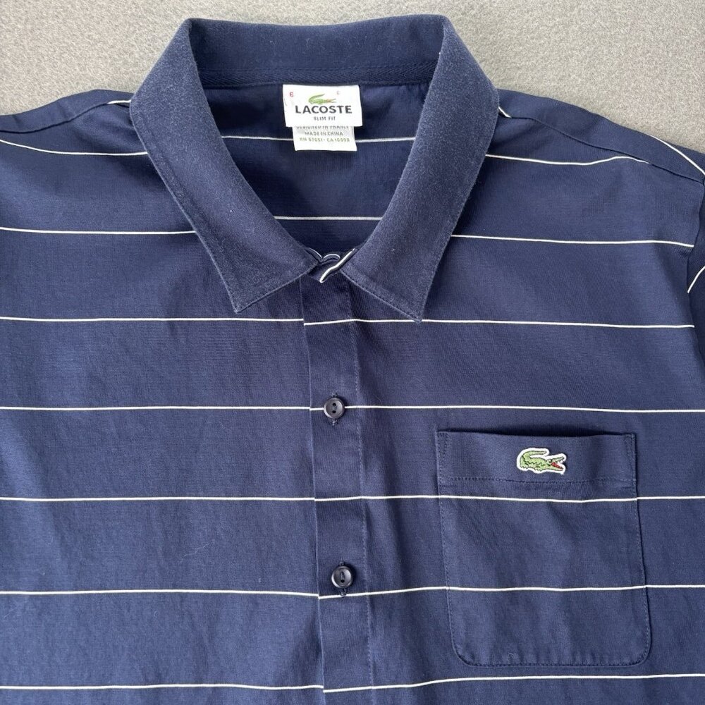 Lacoste Short Sleeve Shirt Polo Slim Fit Stripe Blue CH4966 Mens Size 6 Preppy - Picture 2 of 14